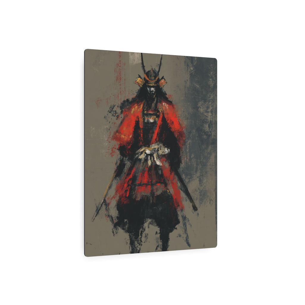 Samurai Warrior Metal Art Sign — Abstract Red Armor Wall Décor
