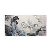 Canvas Wall Art Serene Geisha in Misty Cherry Blossom - The Art Hub