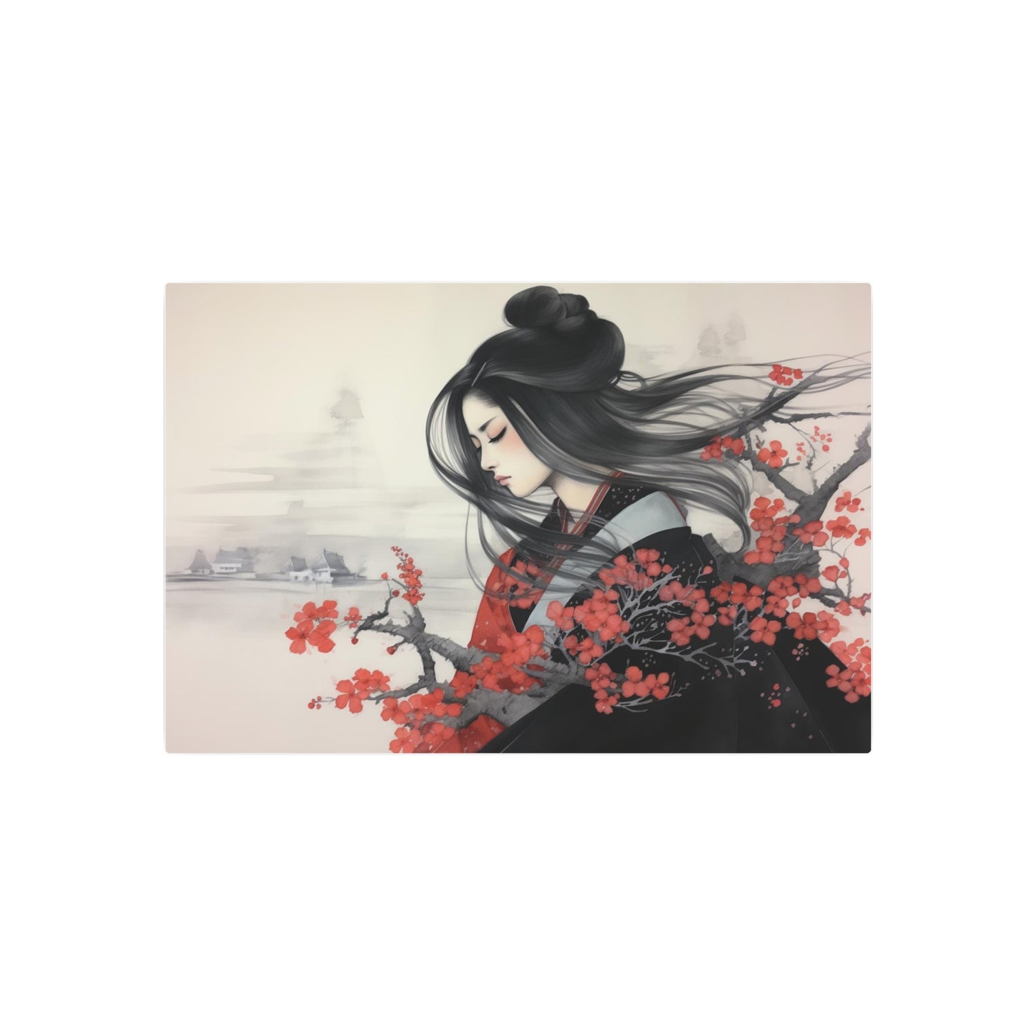 Metal Art Asian Woman with Cherry Blossoms Decorative Wall Art - The Art Hub