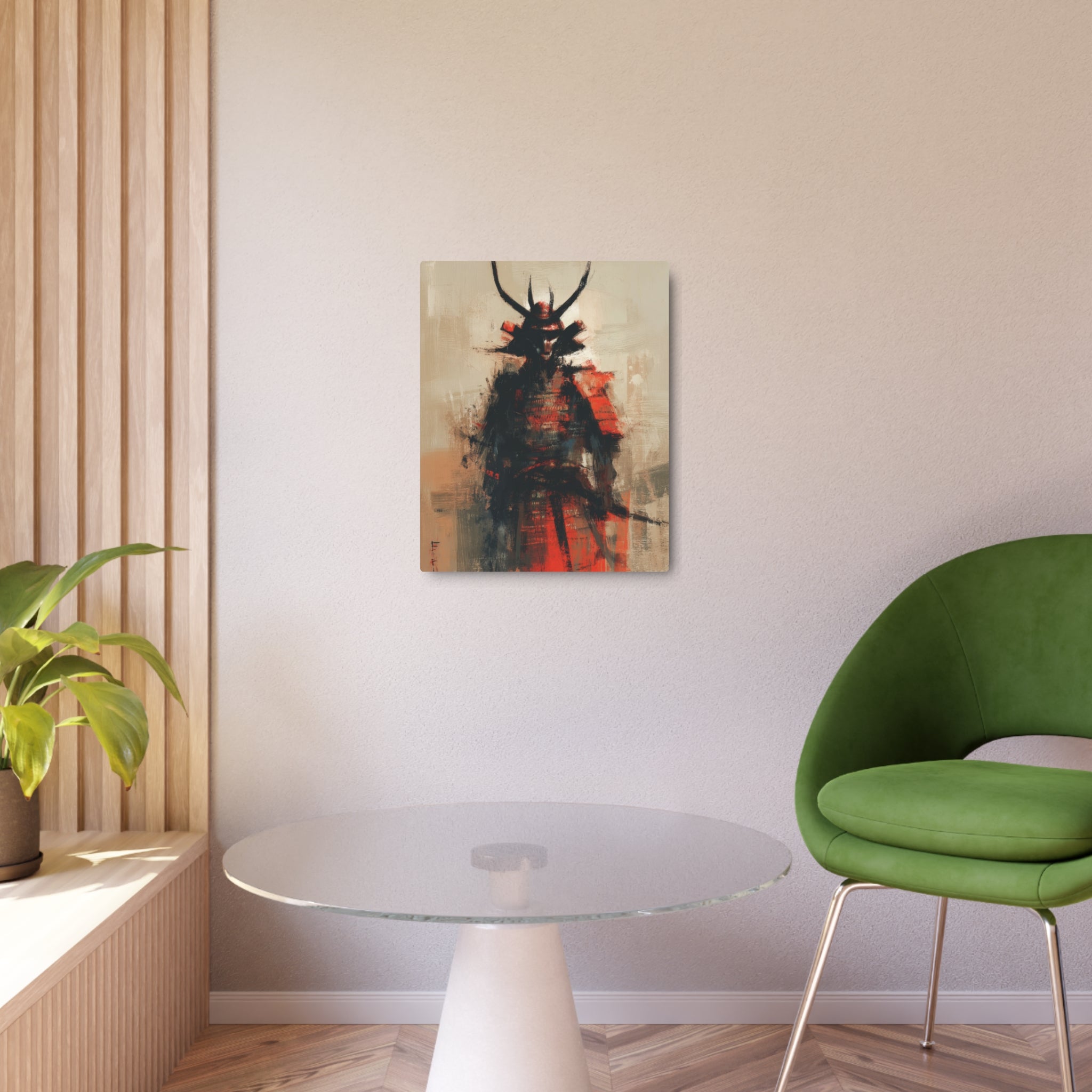 Samurai Metal Art Sign — Abstract Red Warrior Wall Decor