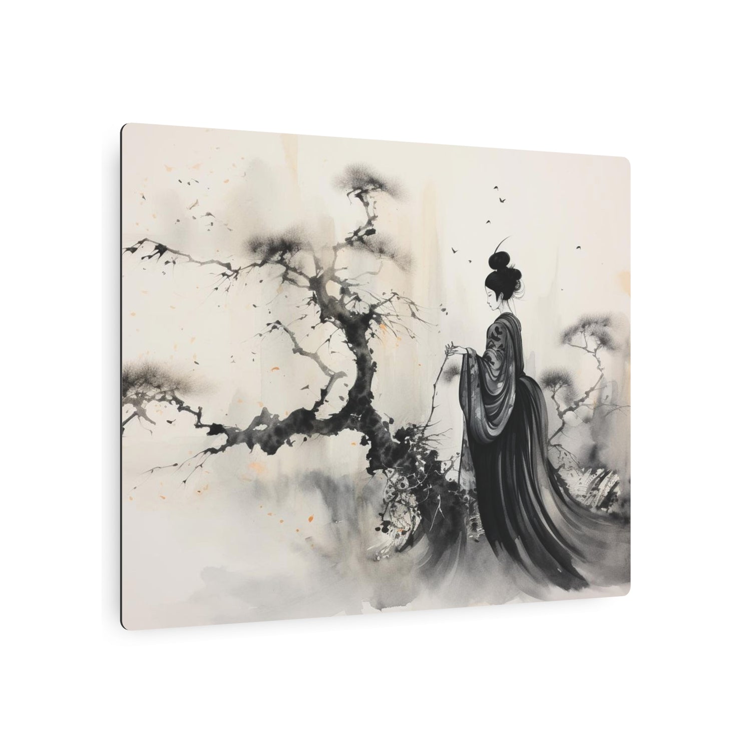 Metal Art Zen Geisha Ink Landscape Wall Plaque - The Art Hub