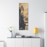 Serene Mountain Bridge Canvas Wall Art — East Asian Landscape Matte Stretched Print - The Art Hub