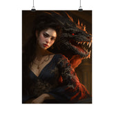 Fantasy Portrait Poster — Dark Sorceress with Dragon Matte Vertical Print - The Art Hub
