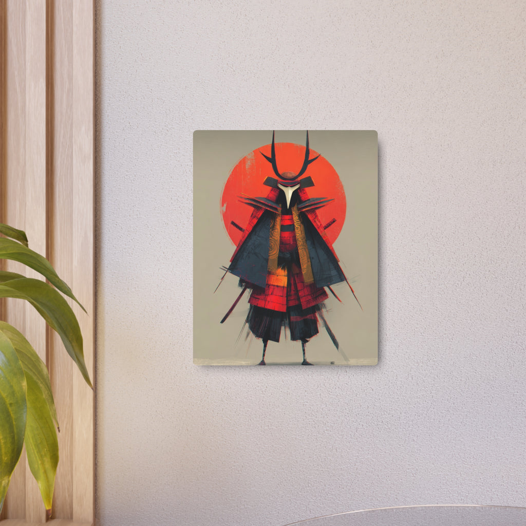 Samurai Metal Art Sign — Red Sun Warrior Wall Decor