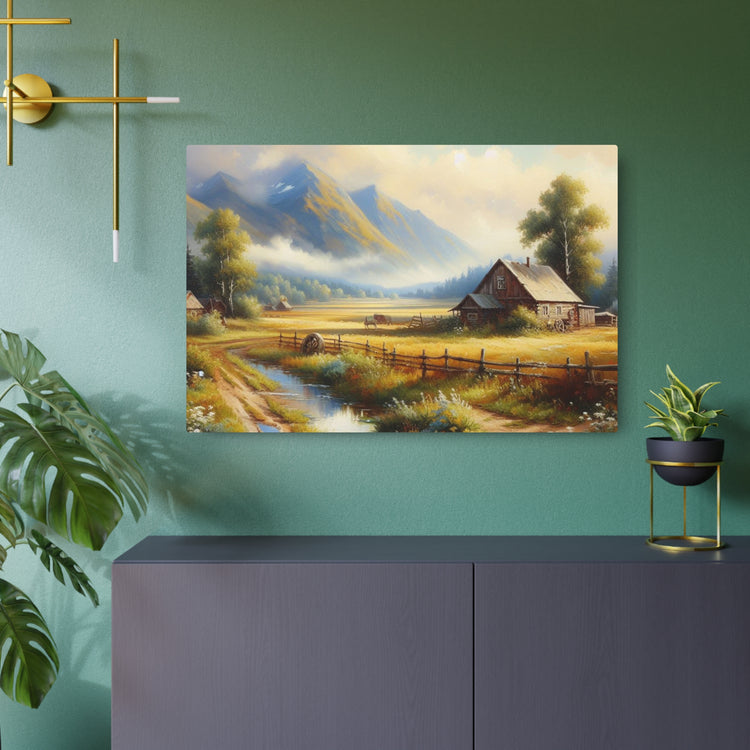 Metal Art Rustic Mountain Farm Scene Metal Art Wall Decor - The Art Hub