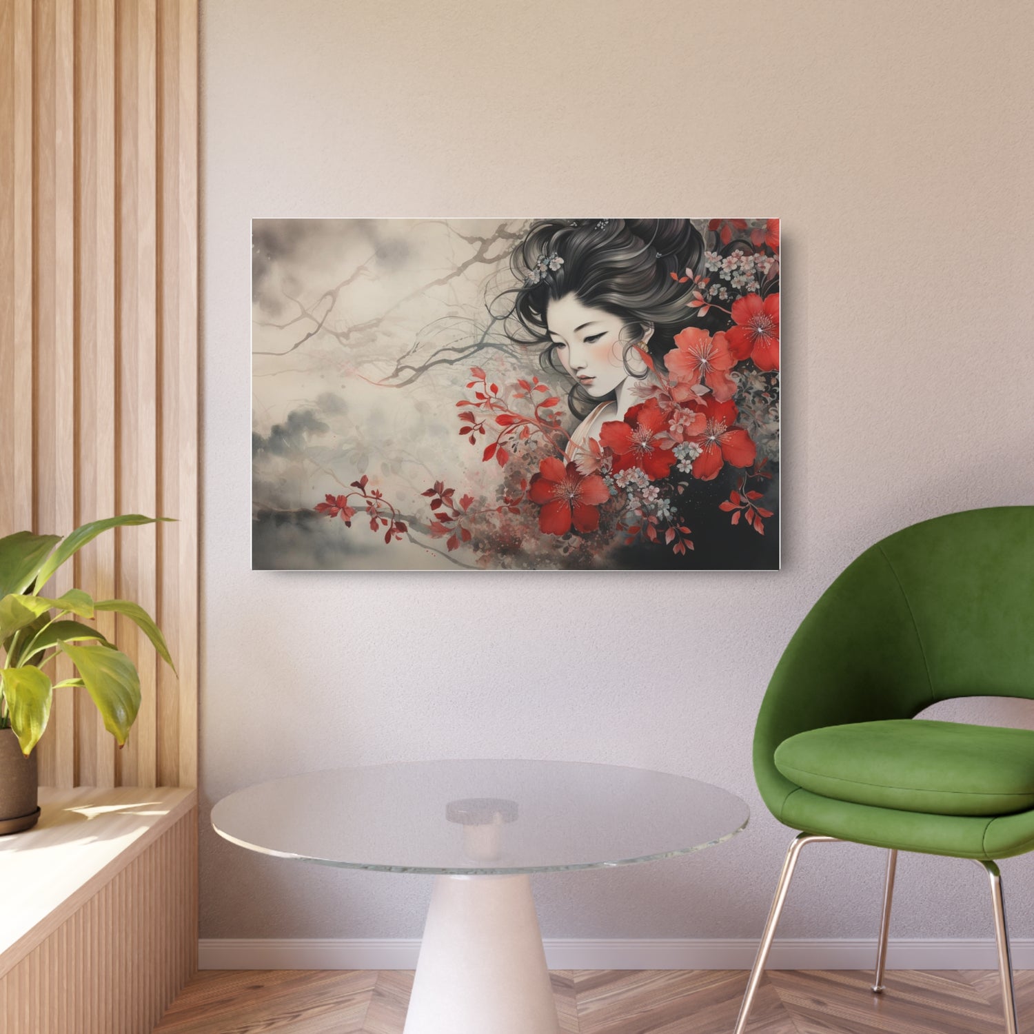 Oriental Geisha Metal Art Floral Japanese Wall Decor - The Art Hub