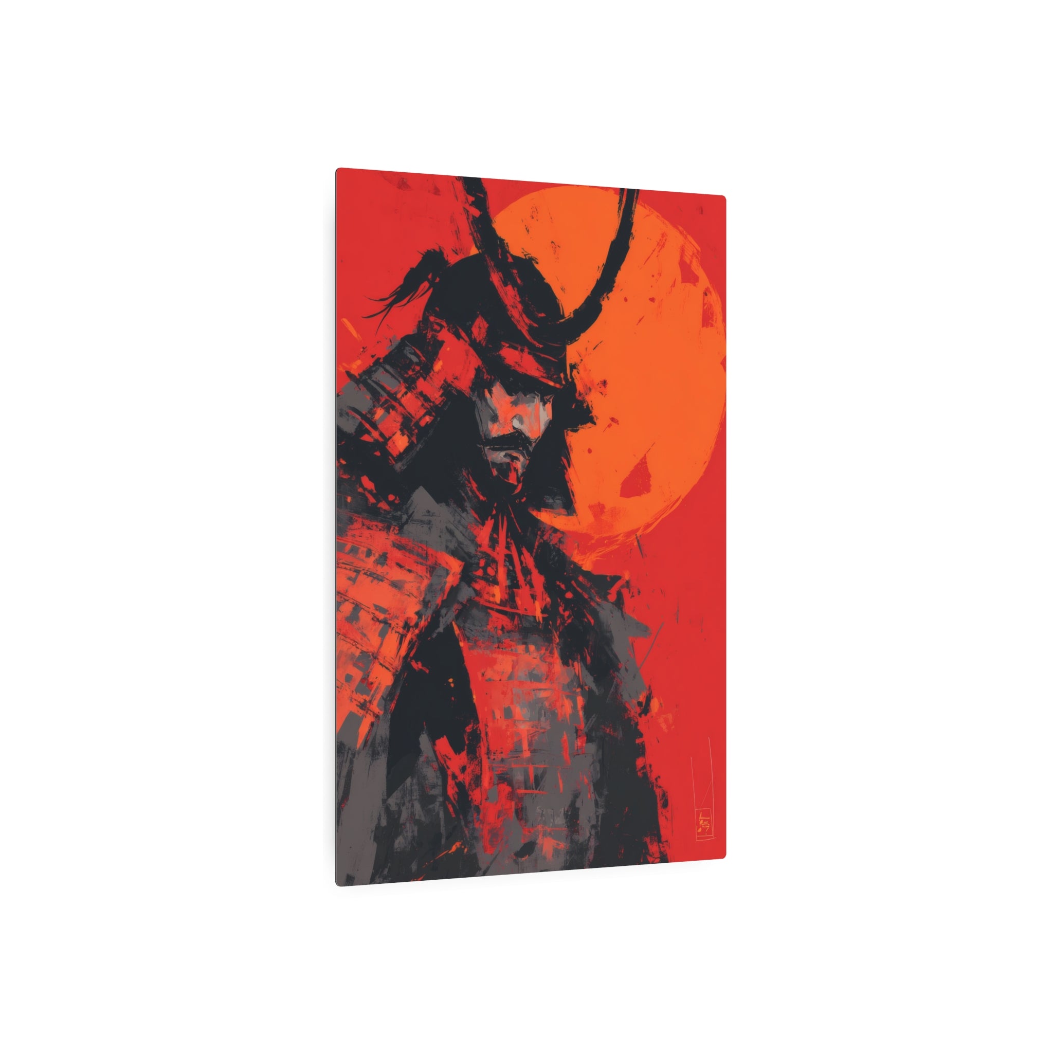 Samurai Moon Metal Art Sign — Red Warrior Wall Decor