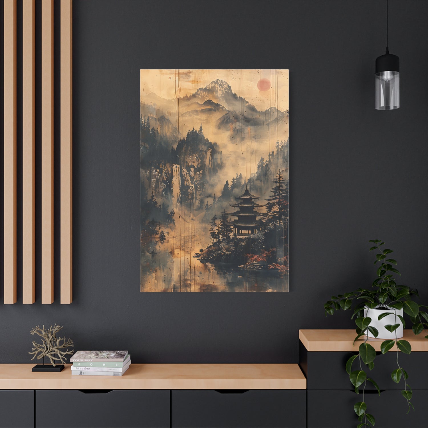 Zen Mountain Mist Canvas Art — Japanese Pagoda Landscape on Stretched Matte Canvas - The Art Hub