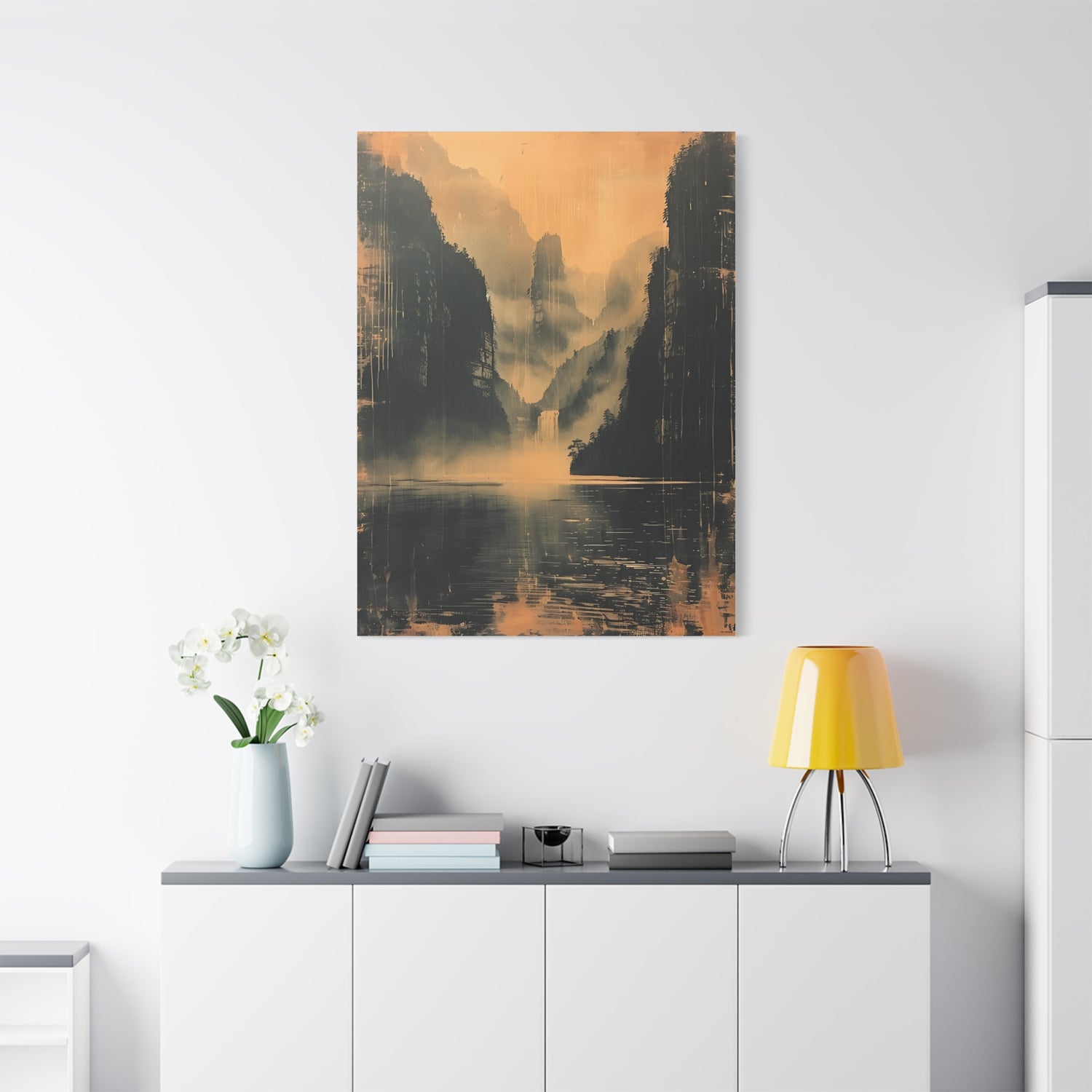 Chinese Landscape Art - Moody Mountain Lake Landscape Art - The Art Hub