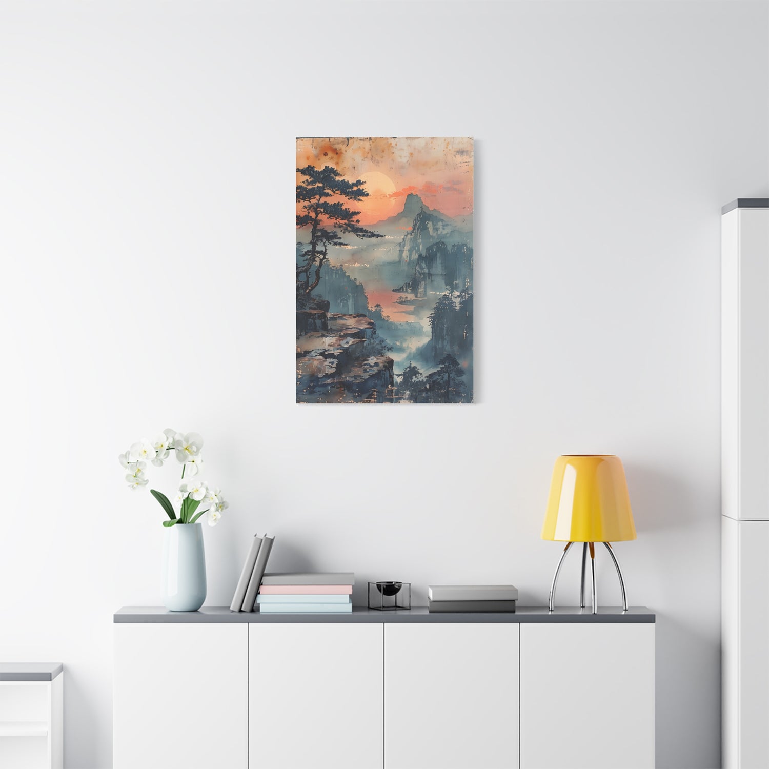 Sunset Mountain Landscape Canvas Print — Misty Pine Cliff Wall Art - The Art Hub