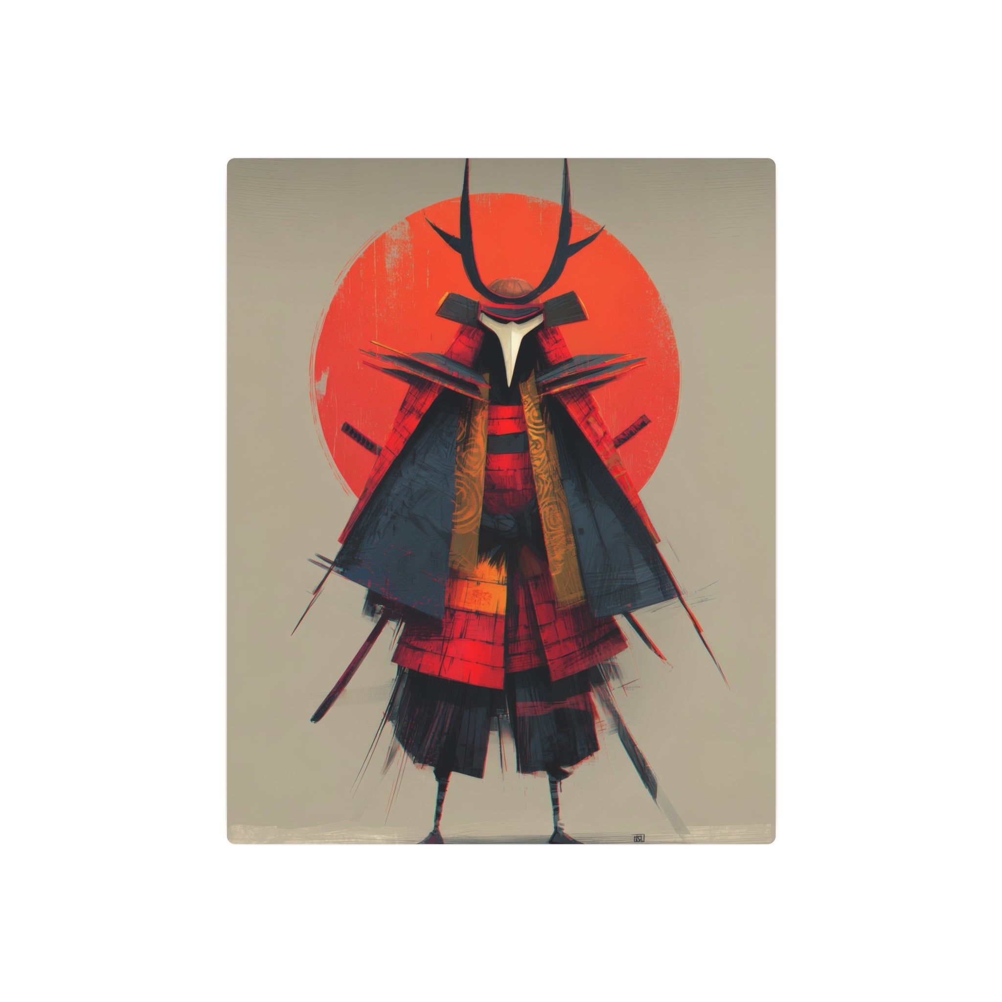 Samurai Metal Art Sign — Red Sun Warrior Wall Decor