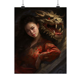 Matte Vertical Poster — Asian Warrior Woman with Dragon Art Print - The Art Hub