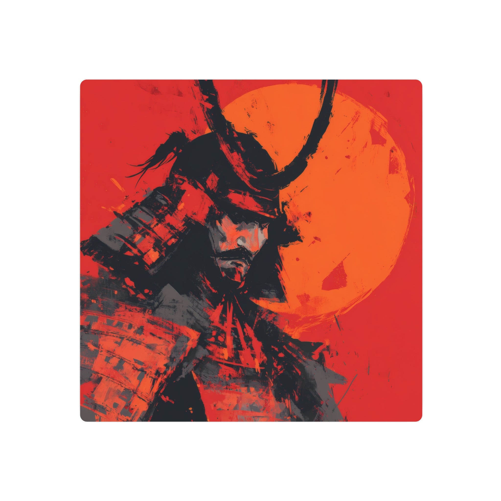 Samurai Moon Metal Art Sign — Red Warrior Wall Decor
