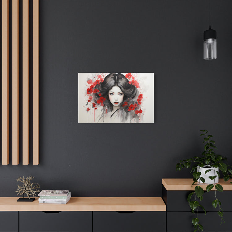 Metal Art Ethereal Geisha Portrait with Red Poppies  Japanese-Inspired Wall Decor - The Art Hub