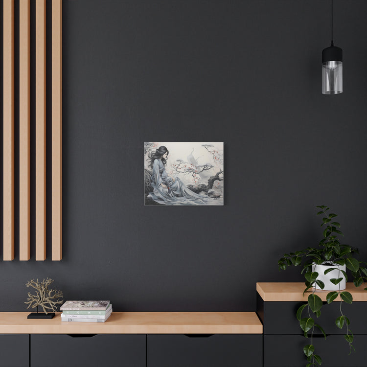 Canvas Wall Art Serene Geisha in Misty Cherry Blossom - The Art Hub