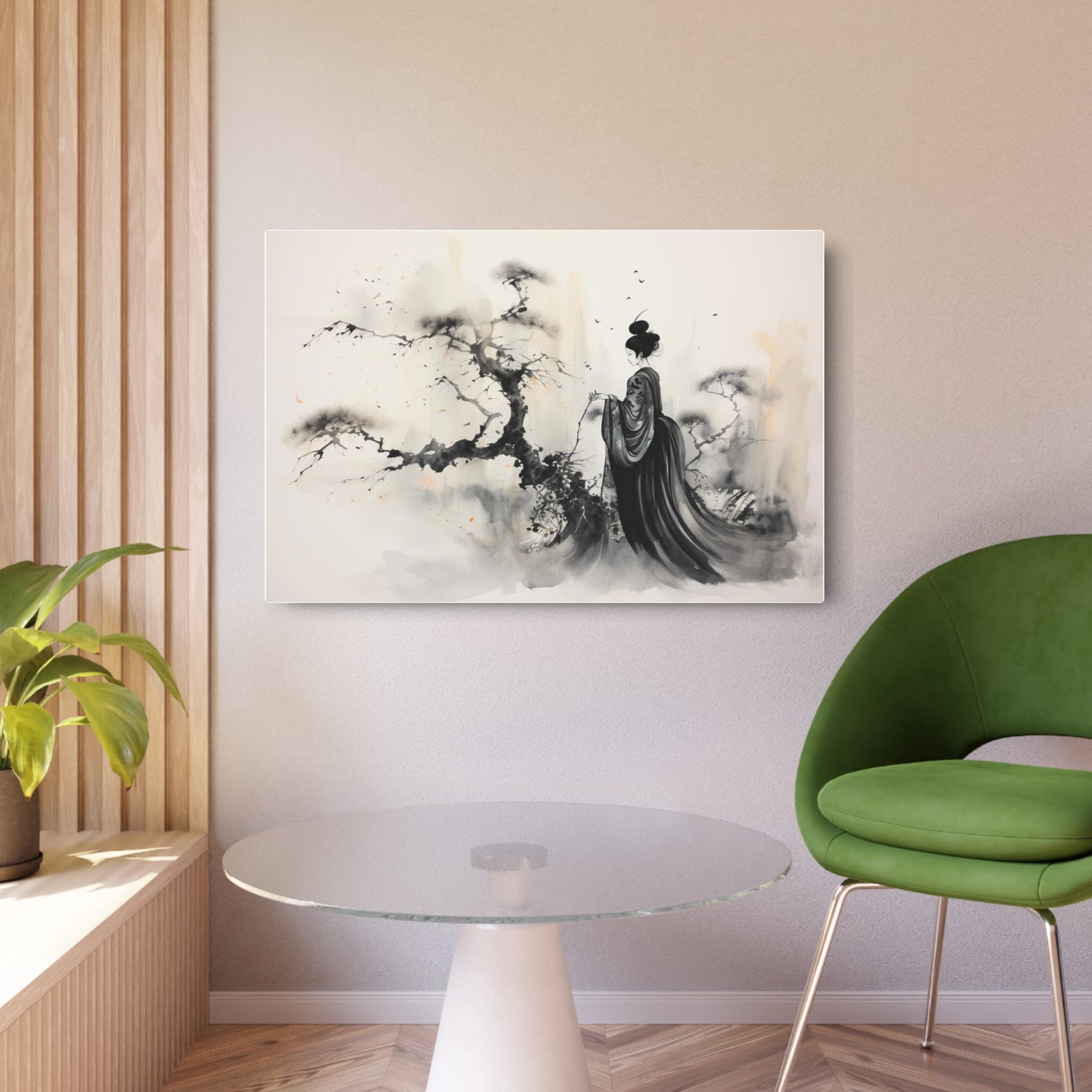 Metal Art Zen Geisha Ink Landscape Wall Plaque - The Art Hub
