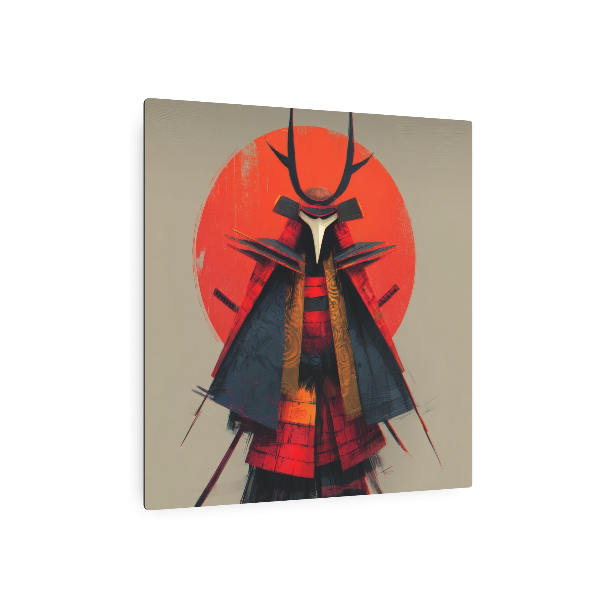Samurai Metal Art Sign — Red Sun Warrior Wall Decor