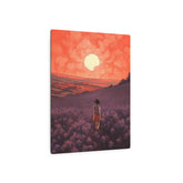 Sunset Meadow Metal Art — Girl Walking Through Lavender Field Wall Decor - The Art Hub