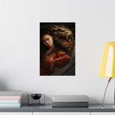 Matte Vertical Poster — Asian Warrior Woman with Dragon Art Print - The Art Hub