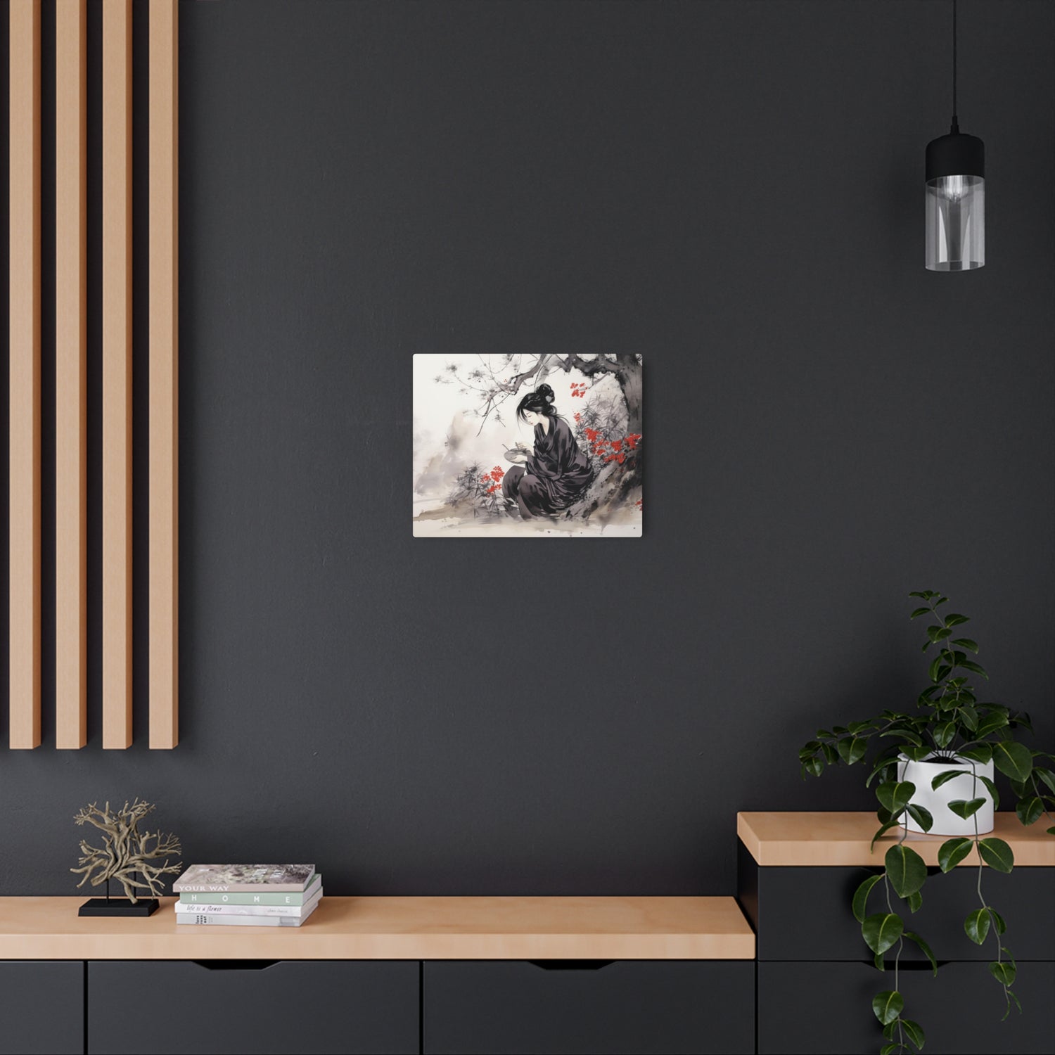 Metal Art Ink Wash Geisha Scene Wall Decor - The Art Hub