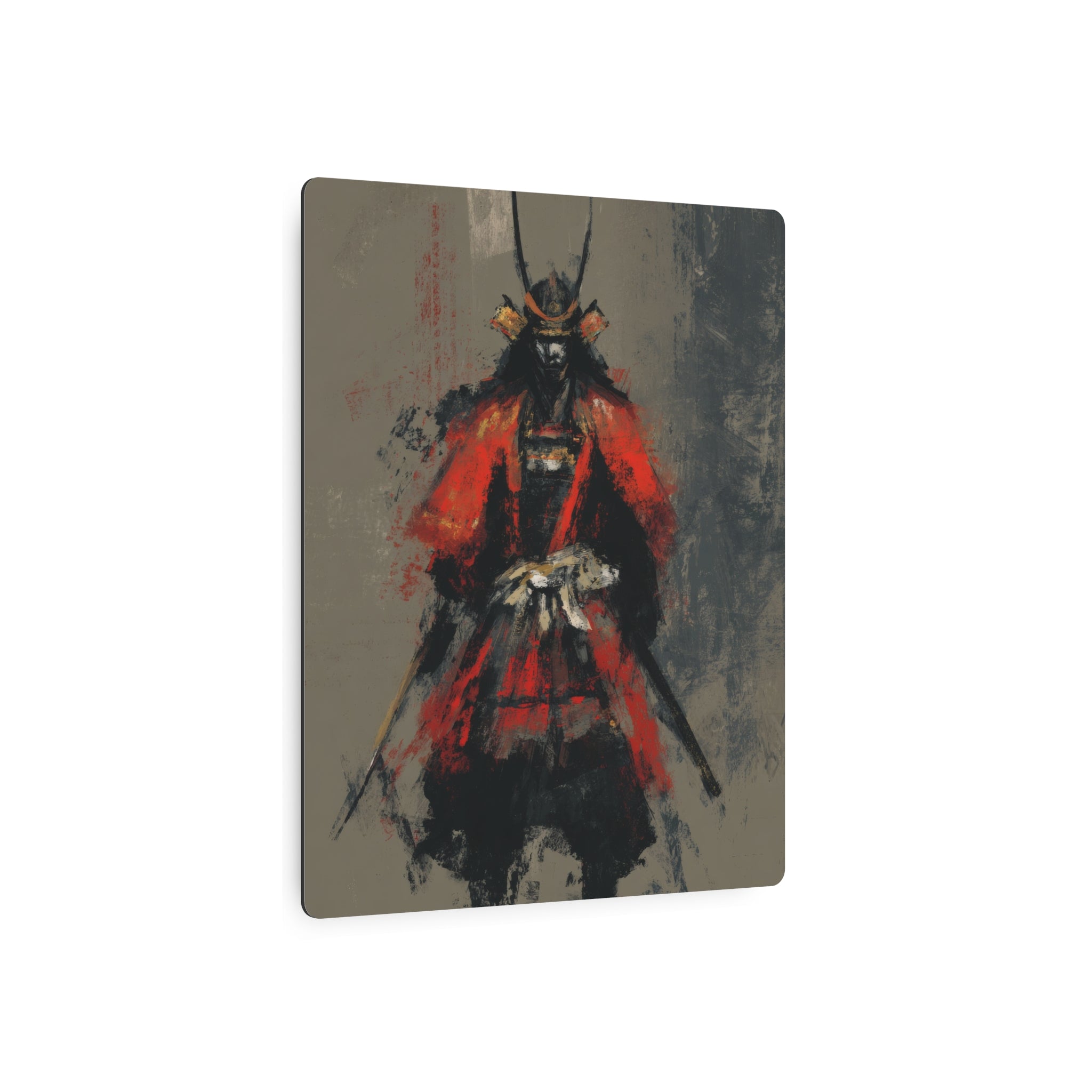 Samurai Warrior Metal Art Sign — Abstract Red Armor Wall Décor