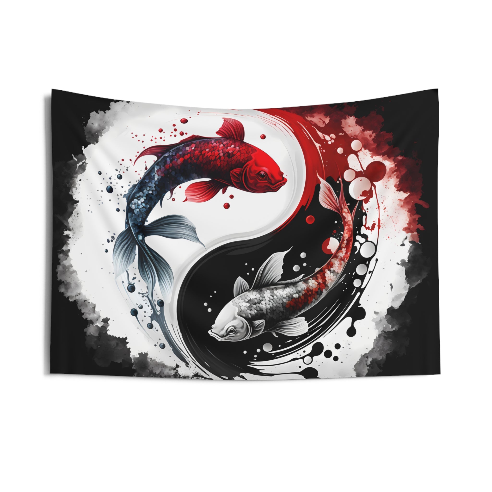 Yin Yang Koi Wall Tapestry — Red & Black Koi Fish Indoor Tapestry