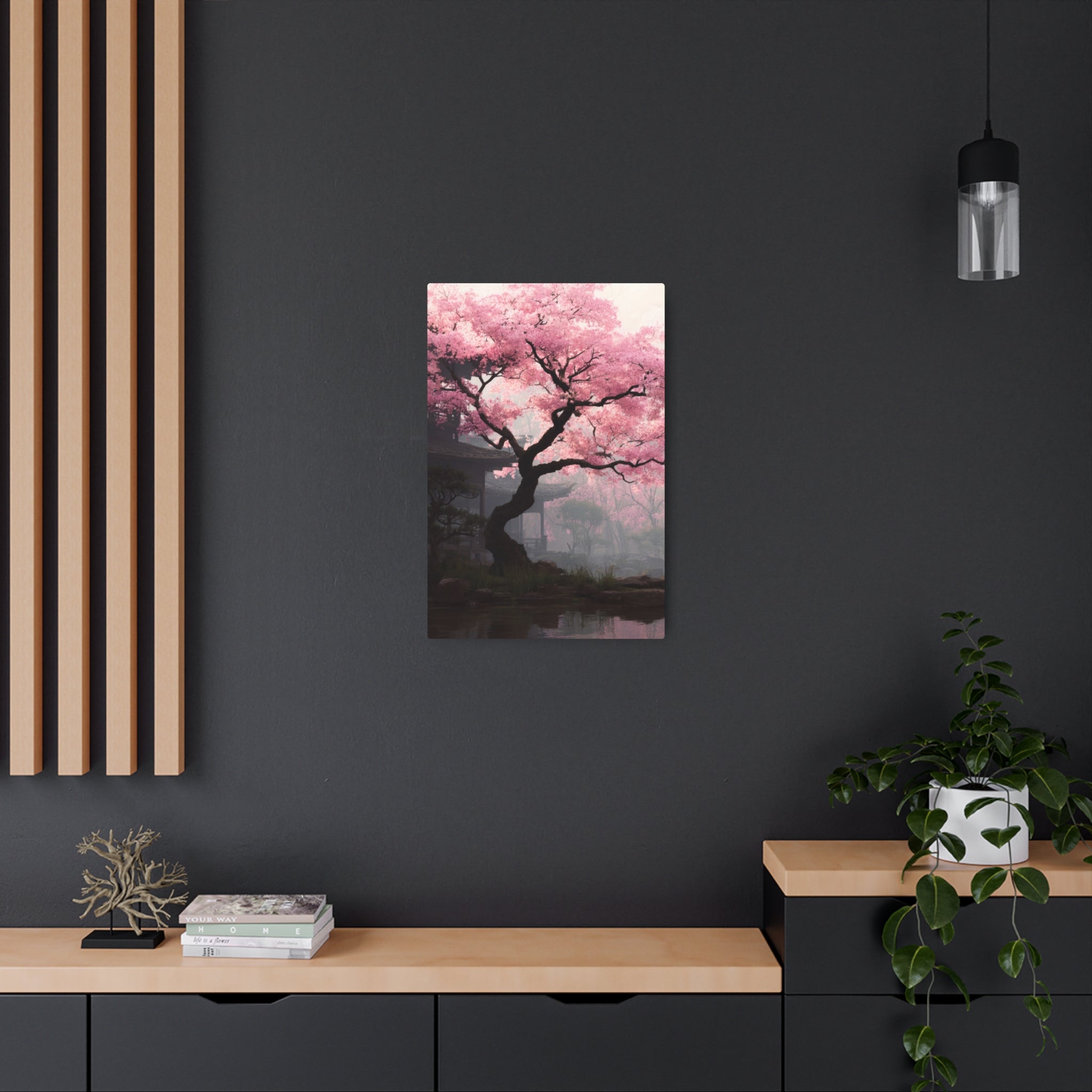 Cherry Blossom Metal Art Sign — Japanese Sakura Wall Decor