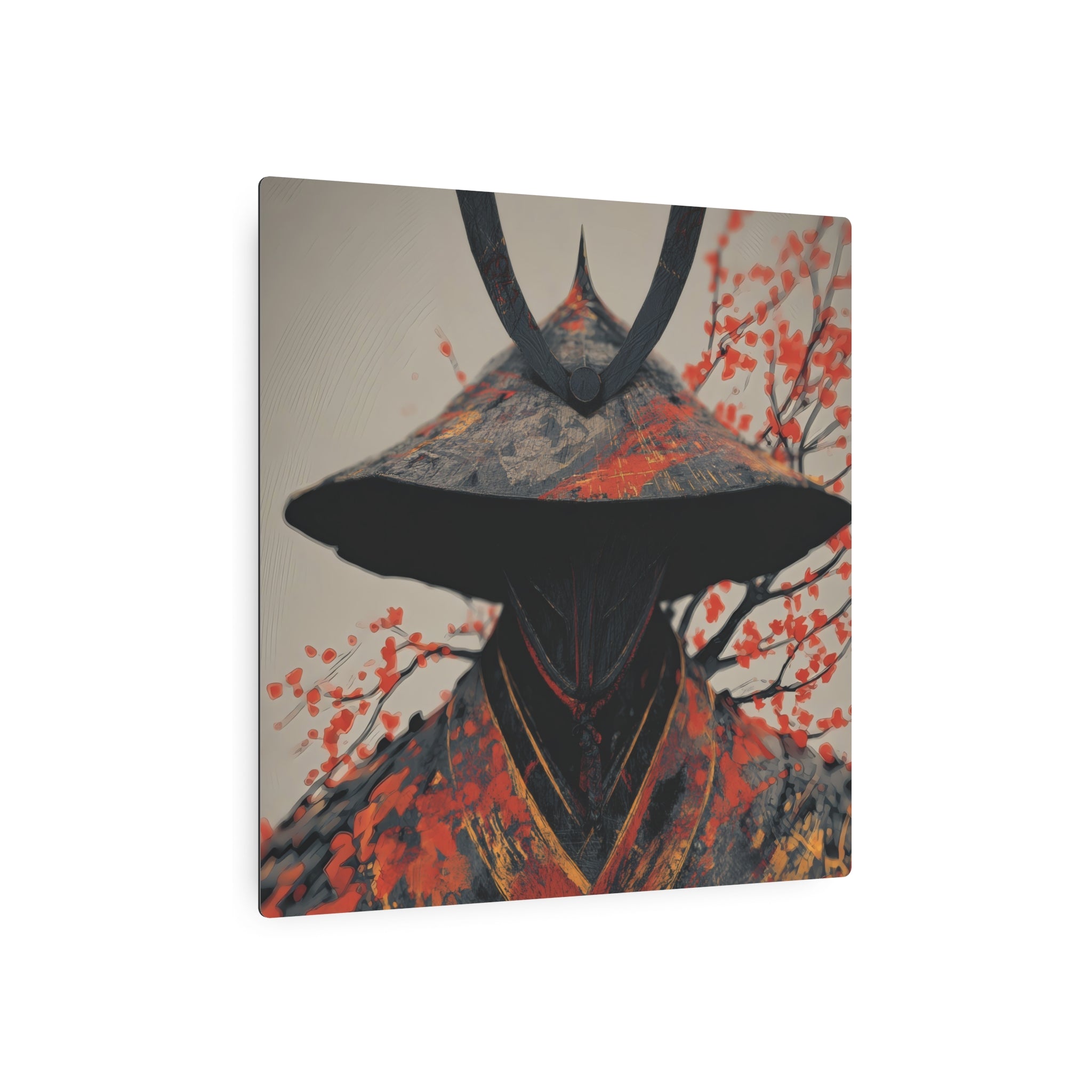 Metal Art Sign — Samurai Shadow with Autumn Maples