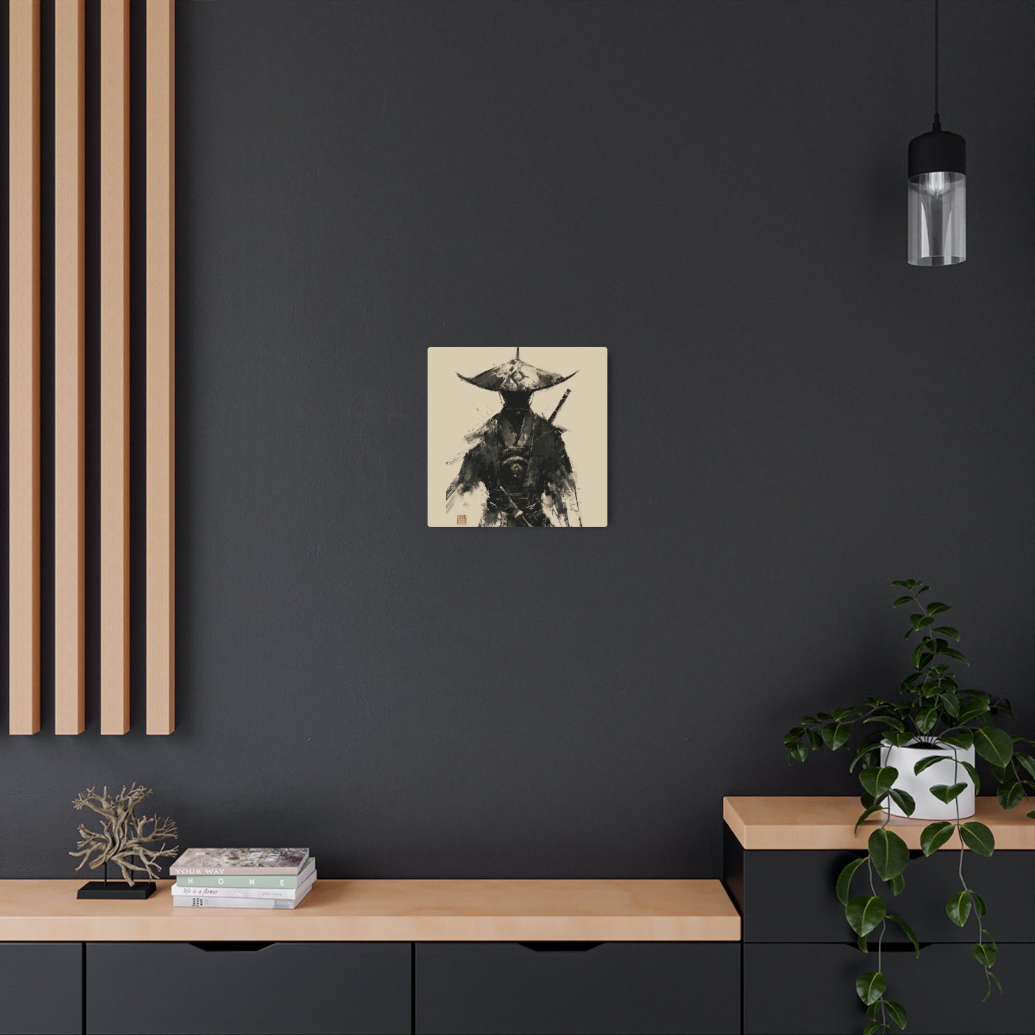 Samurai Ink Warrior Metal Art Sign — Japanese Sumi-e Wall Decor