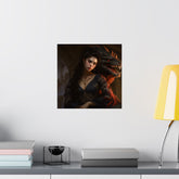 Fantasy Portrait Poster — Dark Sorceress with Dragon Matte Vertical Print - The Art Hub