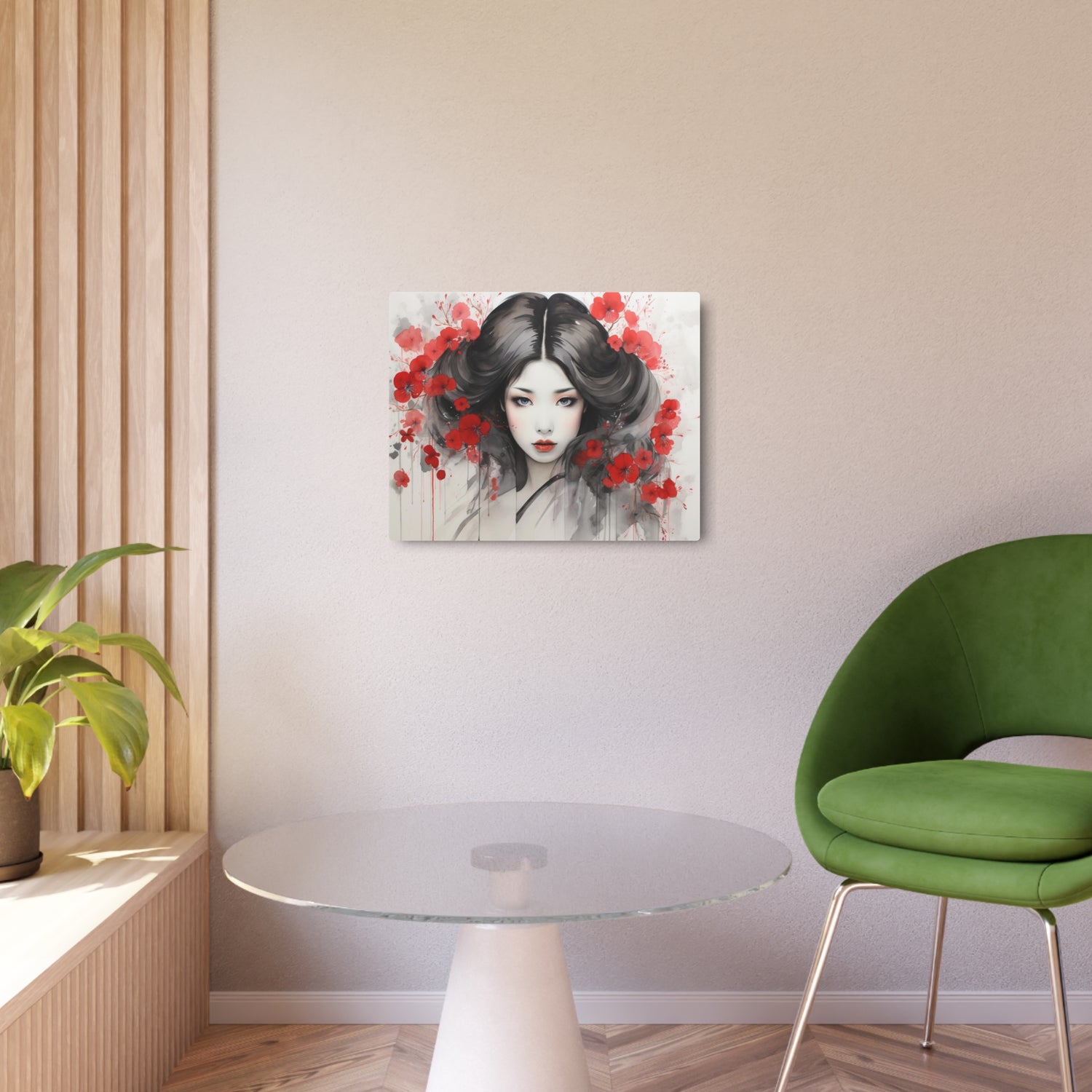 Metal Art Ethereal Geisha Portrait with Red Poppies  Japanese-Inspired Wall Decor - The Art Hub