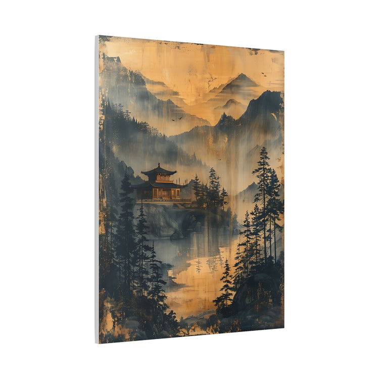 Golden Mist Mountain Landscape Canvas — Asian Pagoda Wall Art - The Art Hub