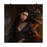 Fantasy Portrait Poster — Dark Sorceress with Dragon Matte Vertical Print - The Art Hub
