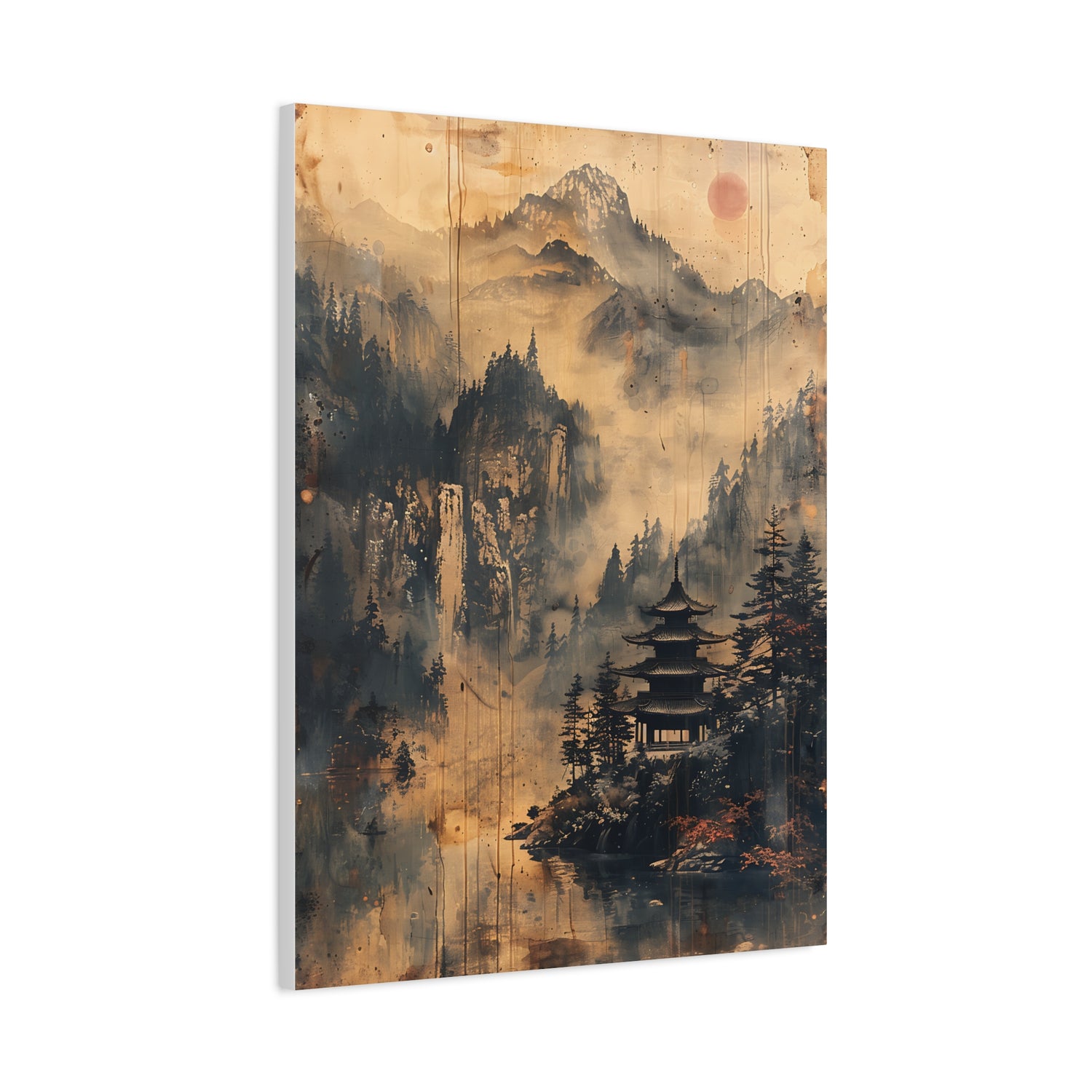 Zen Mountain Mist Canvas Art — Japanese Pagoda Landscape on Stretched Matte Canvas - The Art Hub