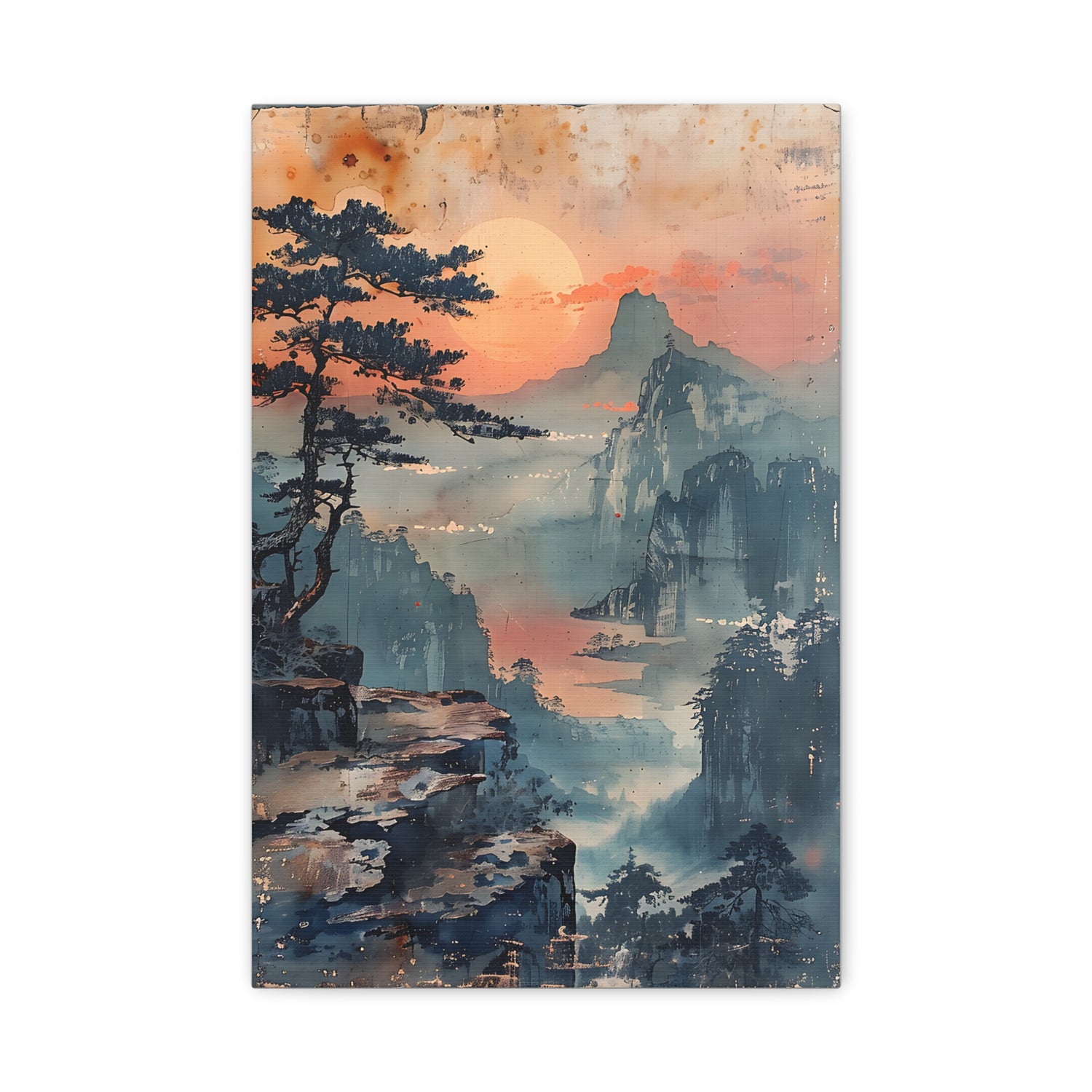 Sunset Mountain Landscape Canvas Print — Misty Pine Cliff Wall Art - The Art Hub