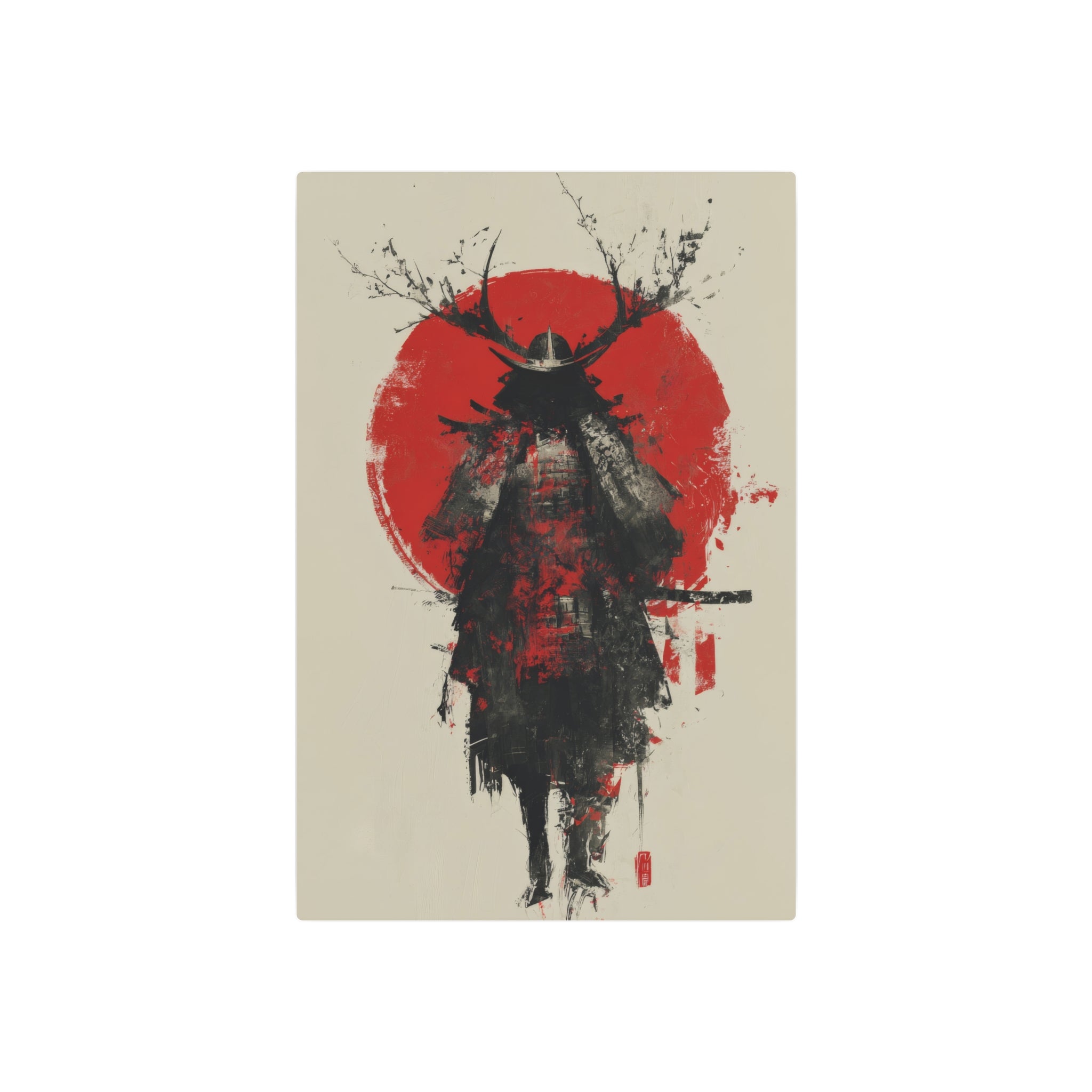 Samurai Metal Art Sign — Red Sun Warrior Wall Decor