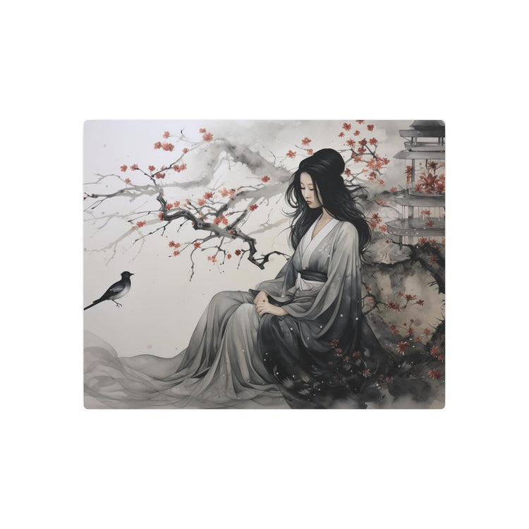 Oriental Lady Metal Art Serene Geisha with Cherry Blossoms Wall Decor - The Art Hub