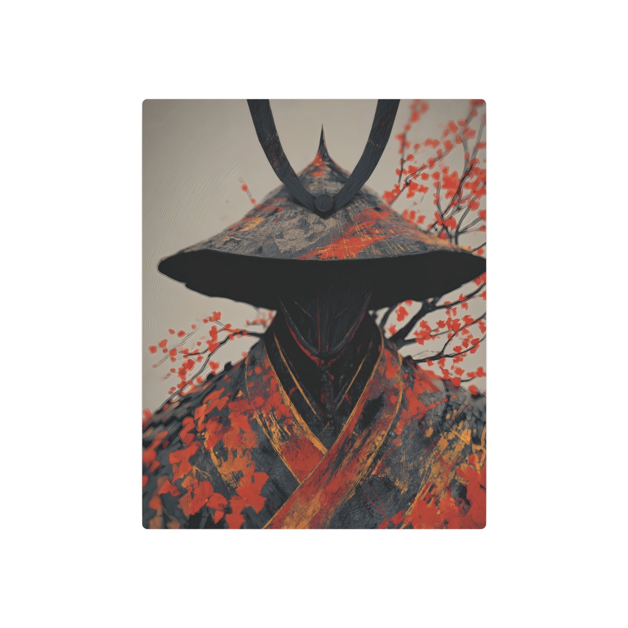 Metal Art Sign — Samurai Shadow with Autumn Maples