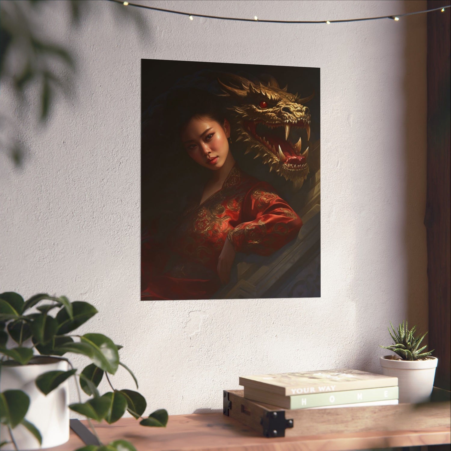 Matte Vertical Poster — Asian Warrior Woman with Dragon Art Print - The Art Hub