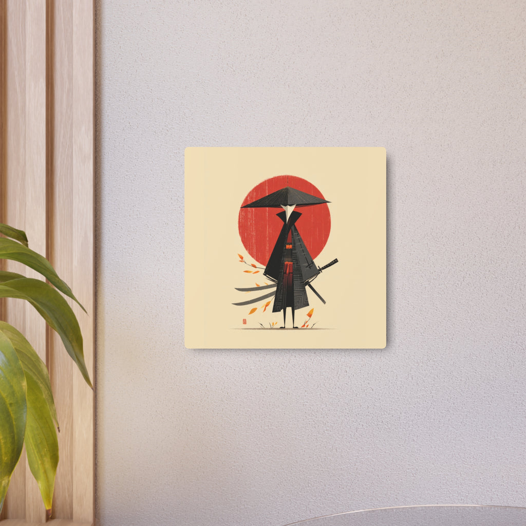Samurai Metal Art Sign — Minimal Japanese Warrior Wall Decor with Red Sun