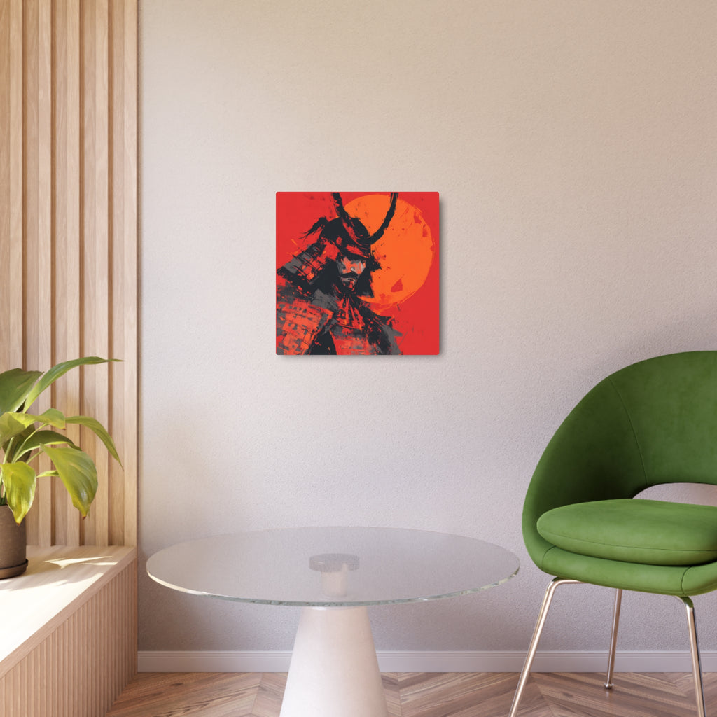Samurai Moon Metal Art Sign — Red Warrior Wall Decor