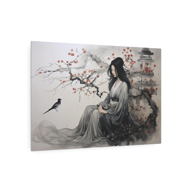 Oriental Lady Metal Art Serene Geisha with Cherry Blossoms Wall Decor - The Art Hub