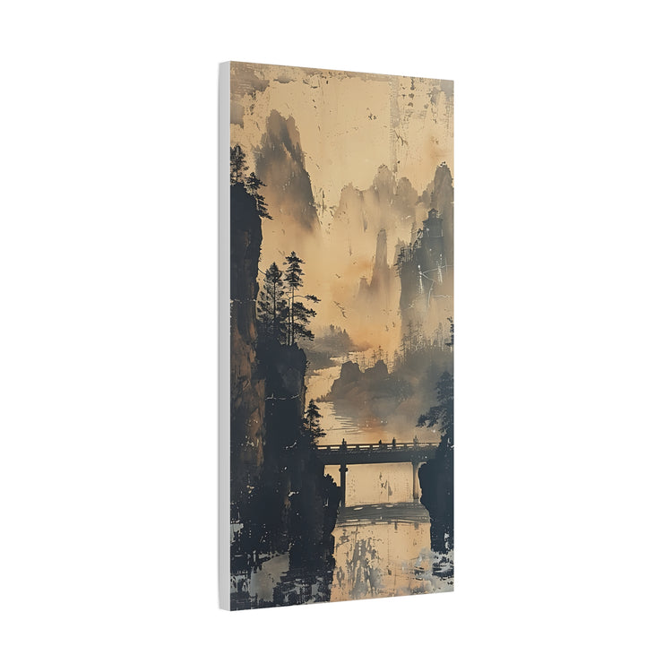 Serene Mountain Bridge Canvas Wall Art — East Asian Landscape Matte Stretched Print - The Art Hub