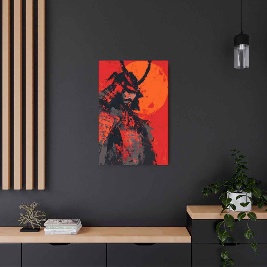 Samurai Moon Metal Art Sign — Red Warrior Wall Decor