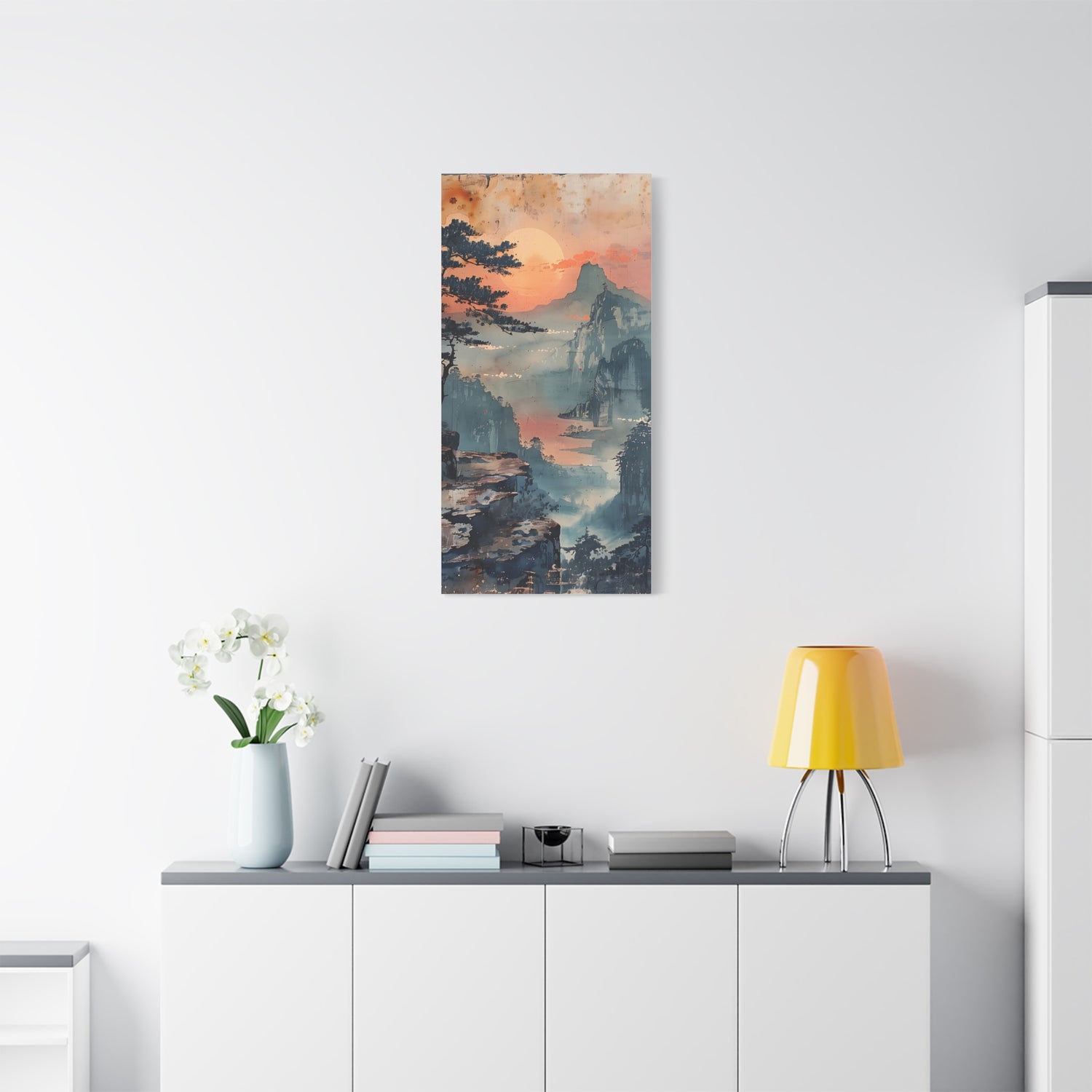 Sunset Mountain Landscape Canvas Print — Misty Pine Cliff Wall Art - The Art Hub