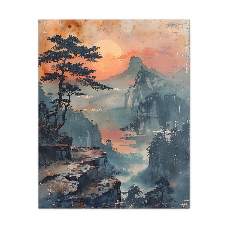 Sunset Mountain Landscape Canvas Print — Misty Pine Cliff Wall Art - The Art Hub
