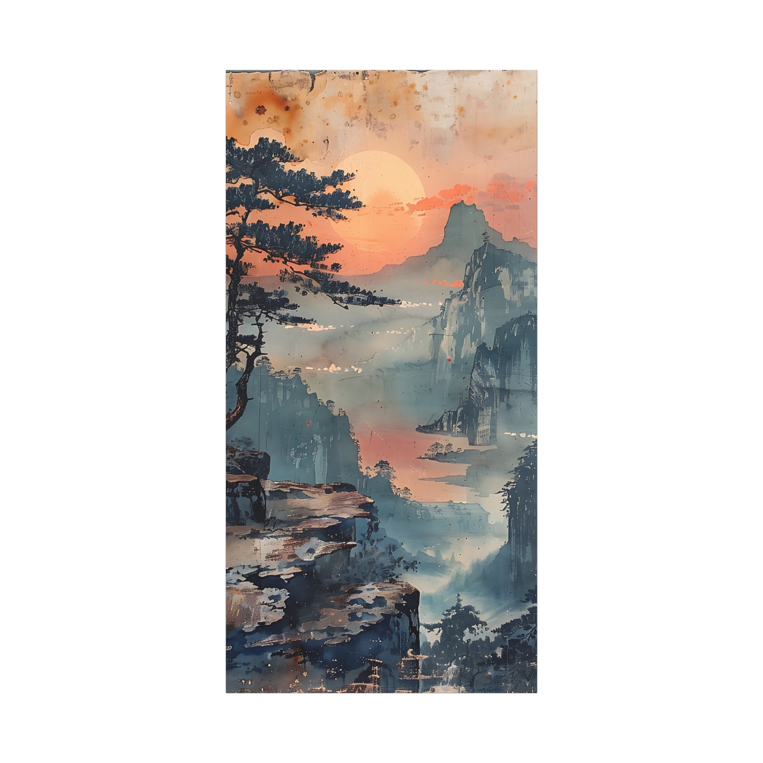 Sunset Mountain Landscape Canvas Print — Misty Pine Cliff Wall Art - The Art Hub