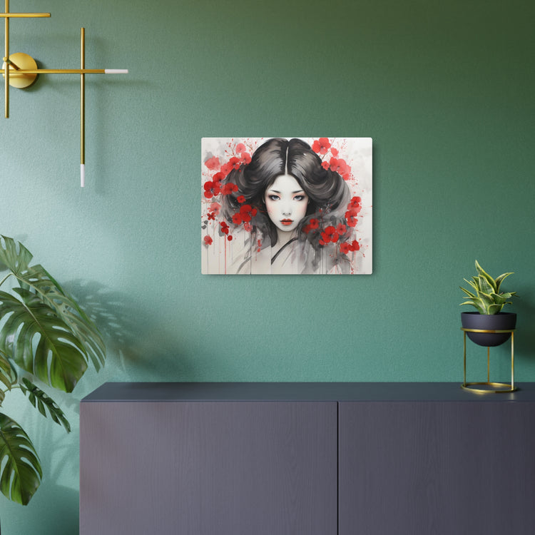 Metal Art Ethereal Geisha Portrait with Red Poppies  Japanese-Inspired Wall Decor - The Art Hub