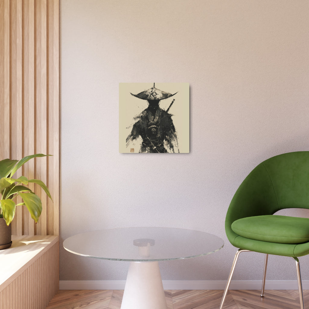 Samurai Ink Warrior Metal Art Sign — Japanese Sumi-e Wall Decor