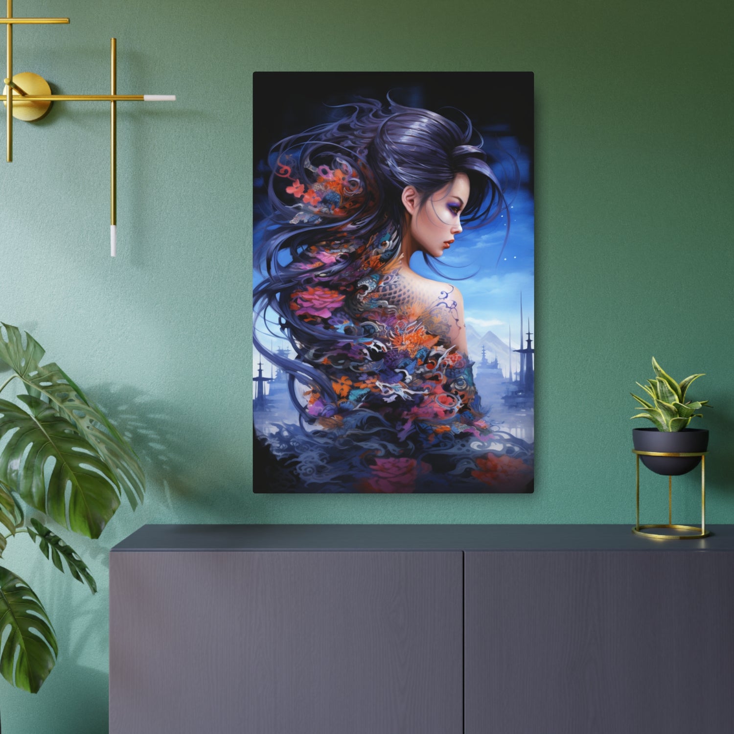 Metal Art — Ethereal Asian Fantasy Woman Wall Decor (Koi & Dragon Tattoo) - The Art Hub